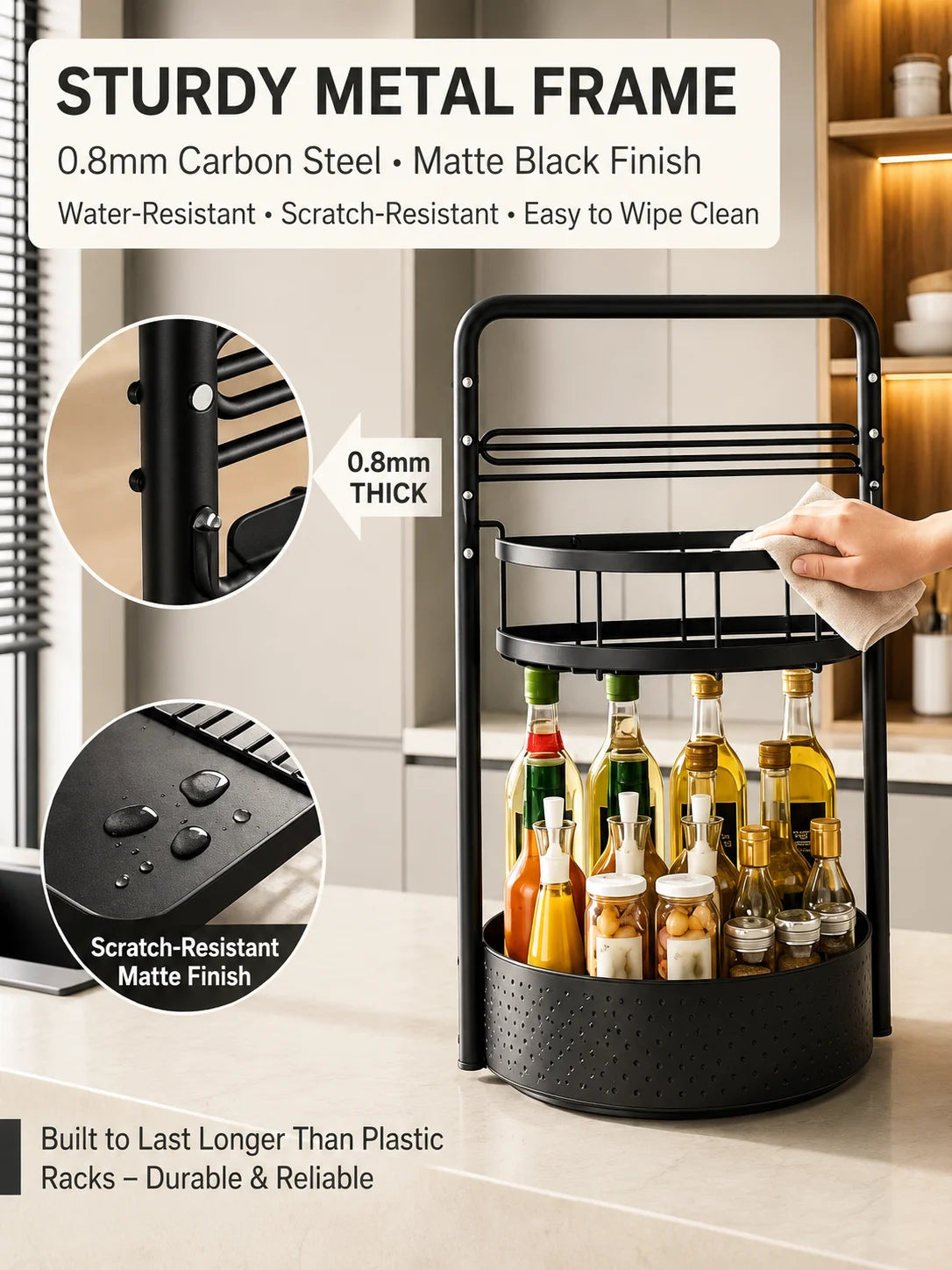 Stainless Steel Rotating Kitchen Spice Rack Organizer Paper Towel Holder