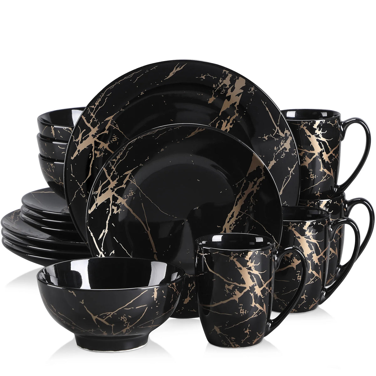 MALACASA Porcelain Dinnerware Set With Gold Splash Design
