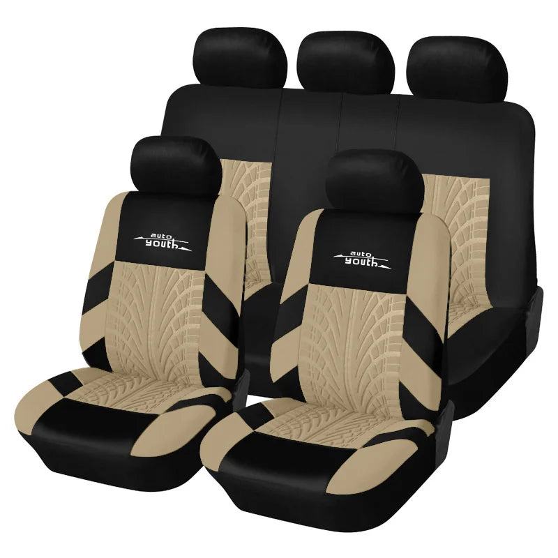 AUTOYOUTH Embroidered Tire Track Car Seat Covers for Universal Fit