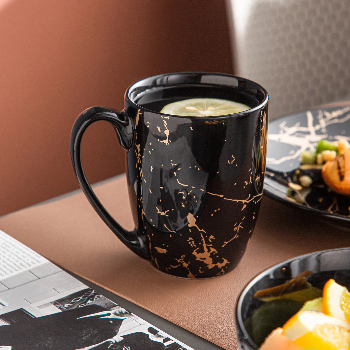 MALACASA Porcelain Dinnerware Set With Gold Splash Design