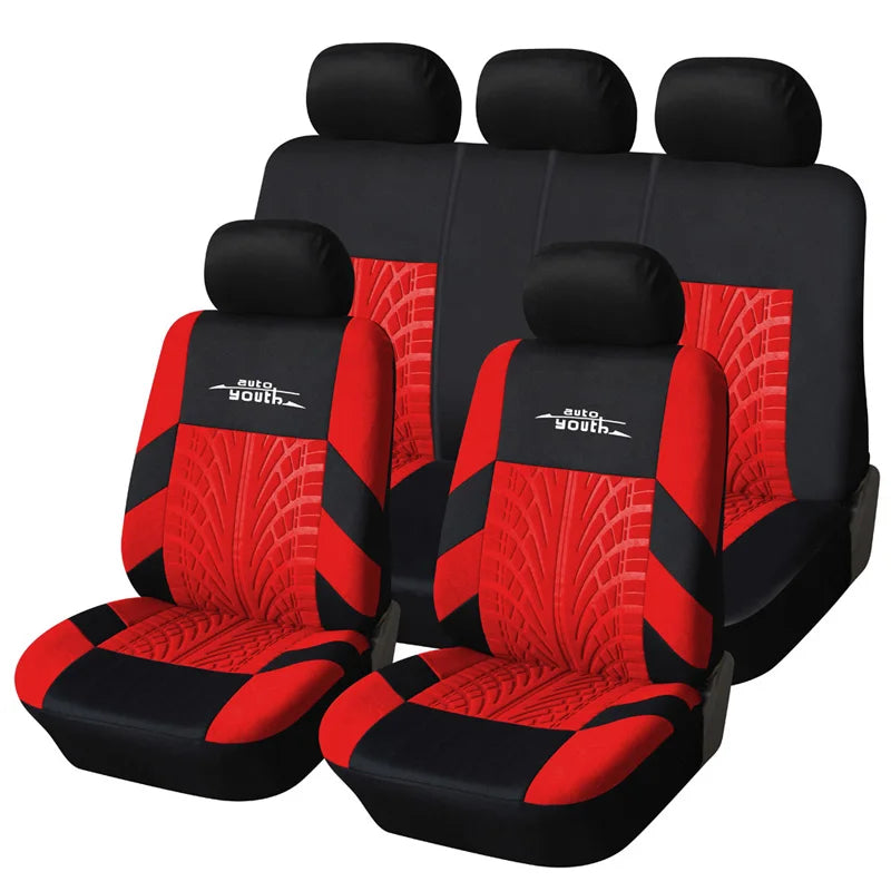 AUTOYOUTH Embroidered Tire Track Car Seat Covers for Universal Fit