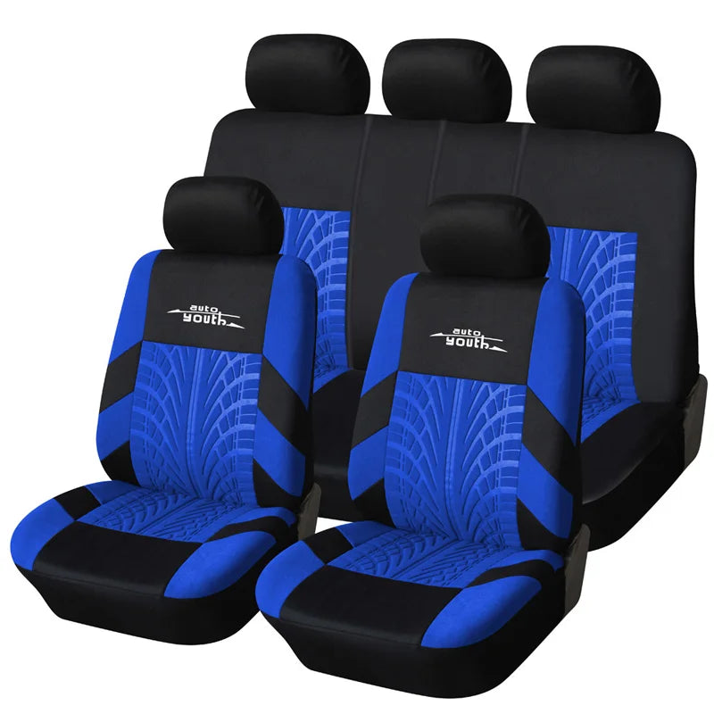 AUTOYOUTH Embroidered Tire Track Car Seat Covers for Universal Fit