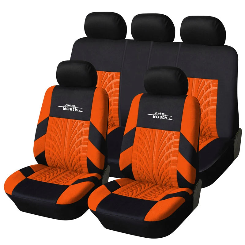 AUTOYOUTH Embroidered Tire Track Car Seat Covers for Universal Fit