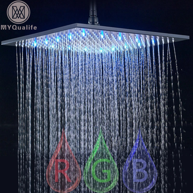 MYQualife LED Rainfall Shower Head With Integrated Lighting