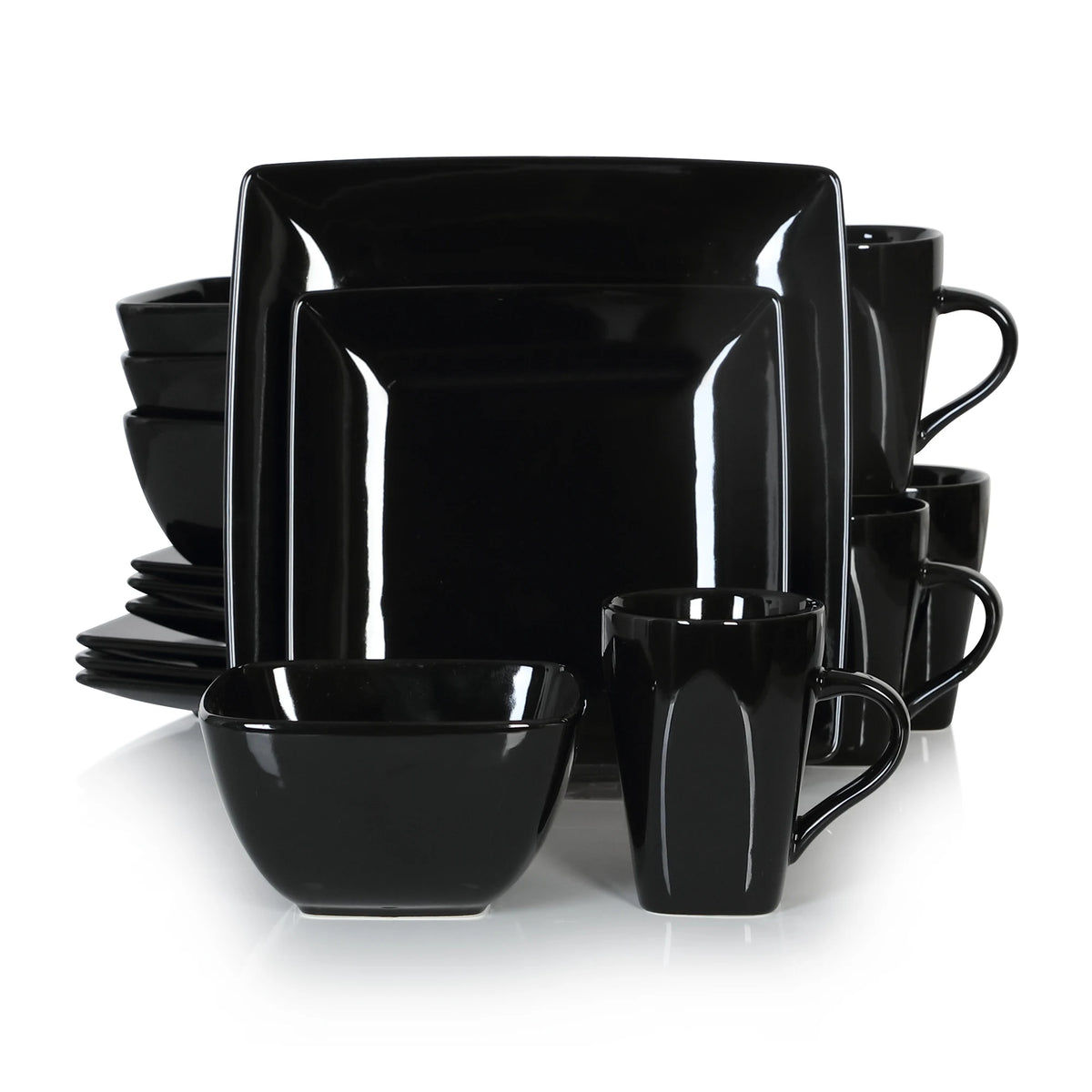 MALACASA Porcelain Square Dinnerware Set With Plates Bowls And Mugs