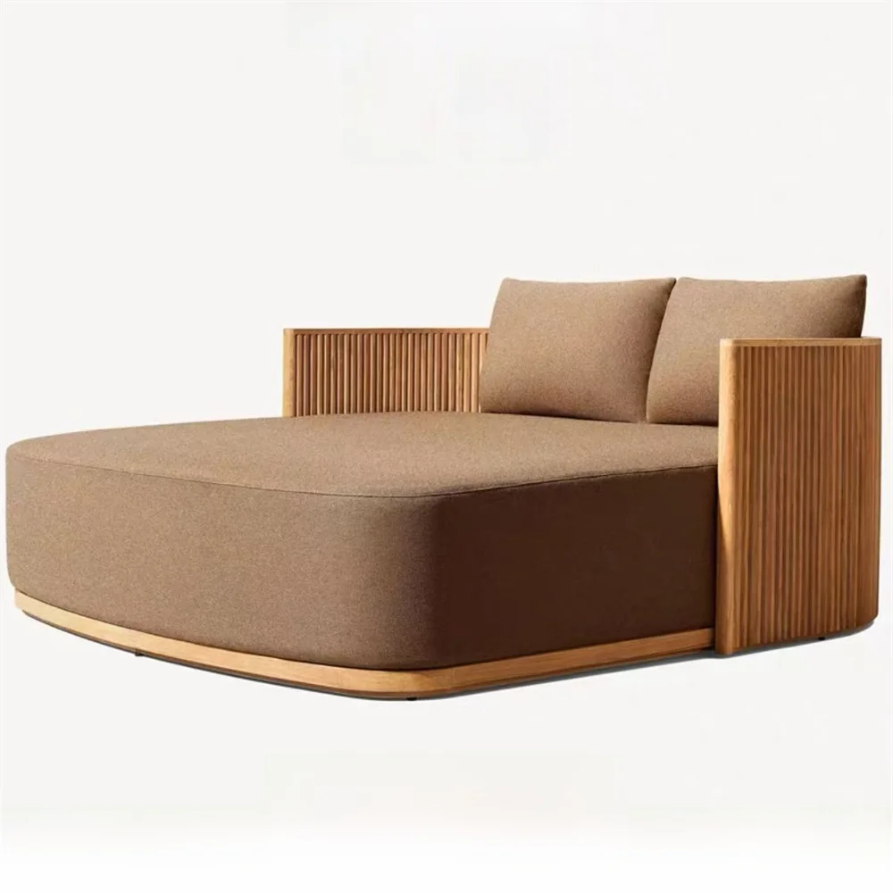 Outdoor Teak Patio Sectional Sofa Set With Waterproof Cushions
