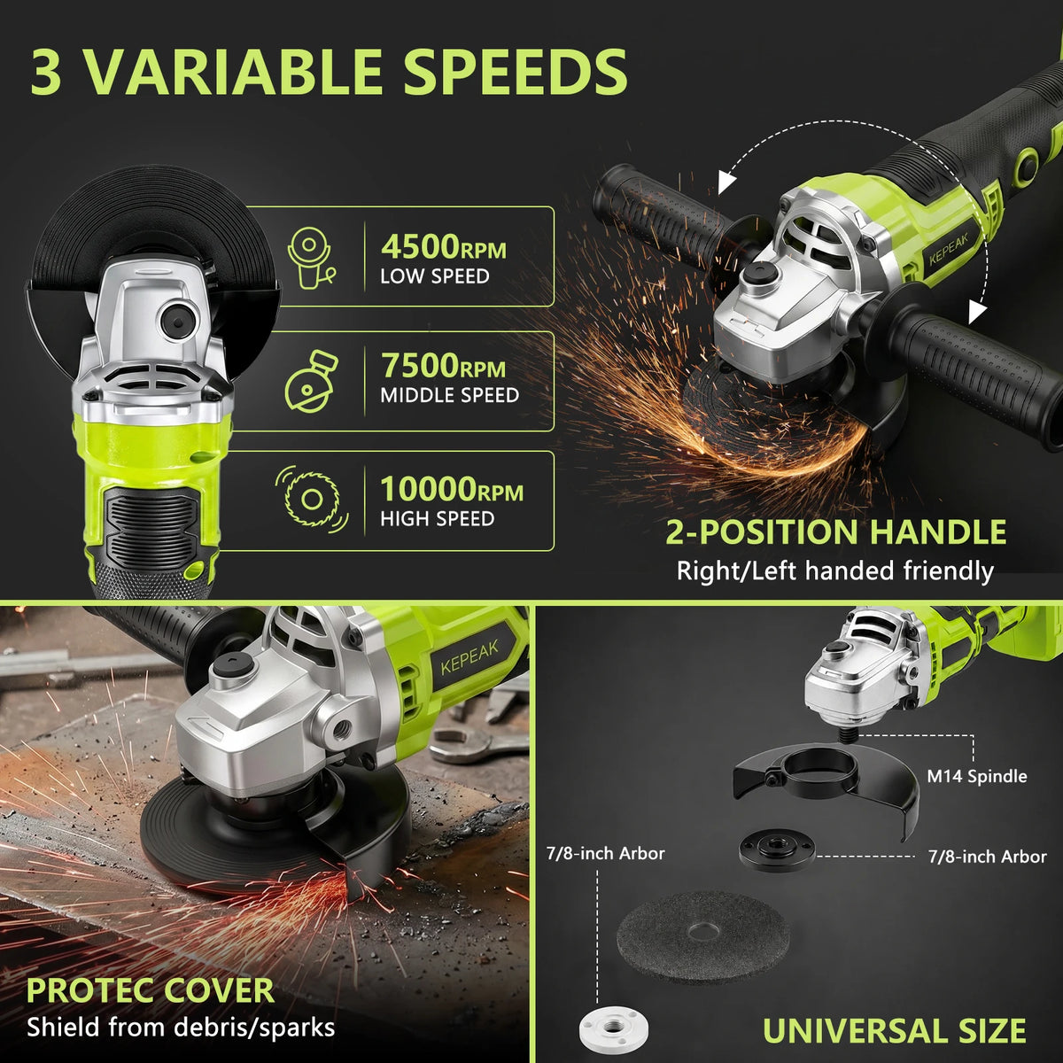 Cordless Brushless Angle Grinder With Three Speed Control