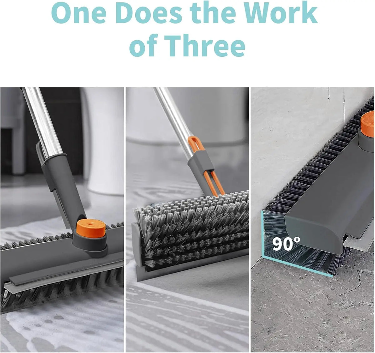 Rotating Floor Scrub Brush with Long Handle and Squeegee
