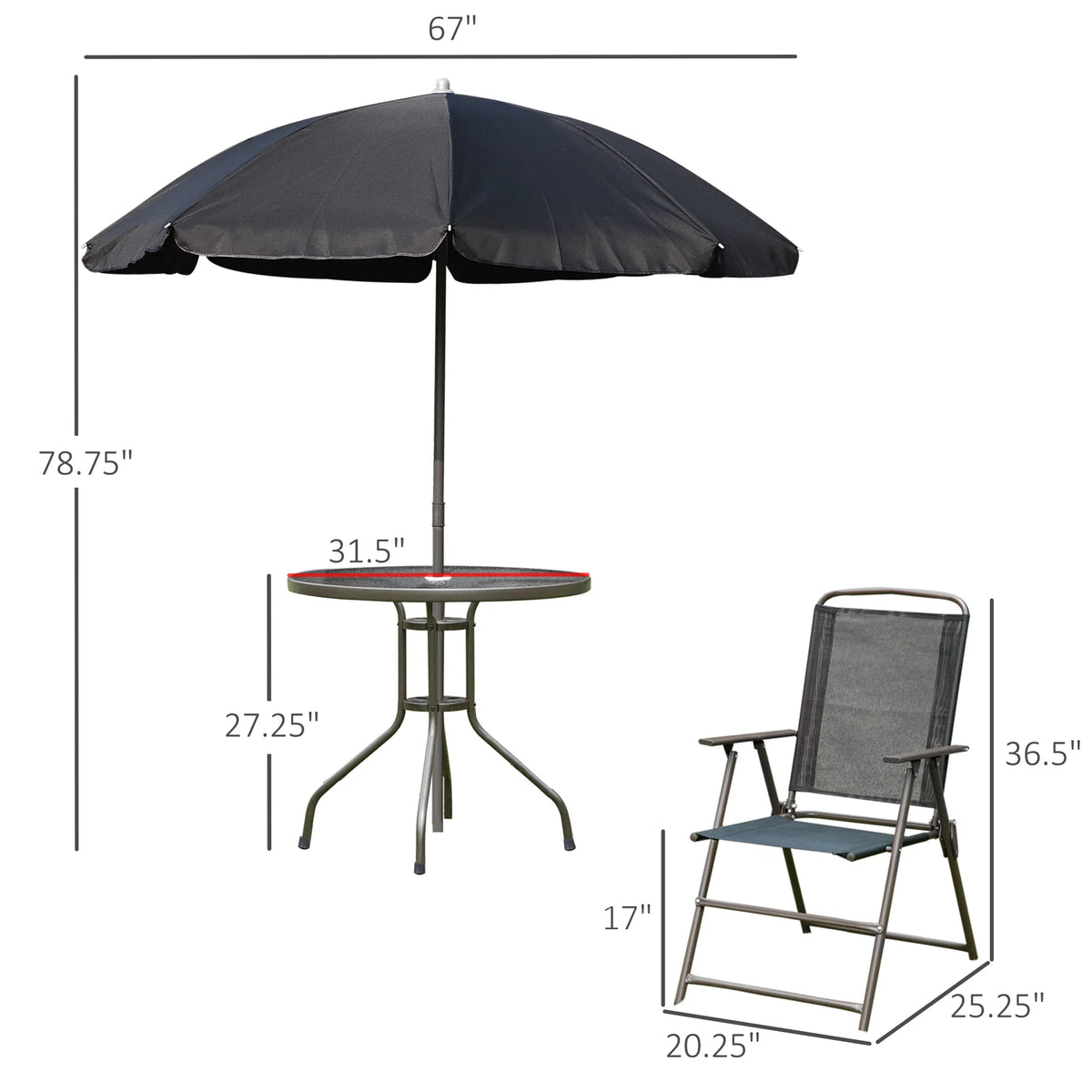 Outsunny Patio Dining Set With Umbrella Folding Chairs And Table