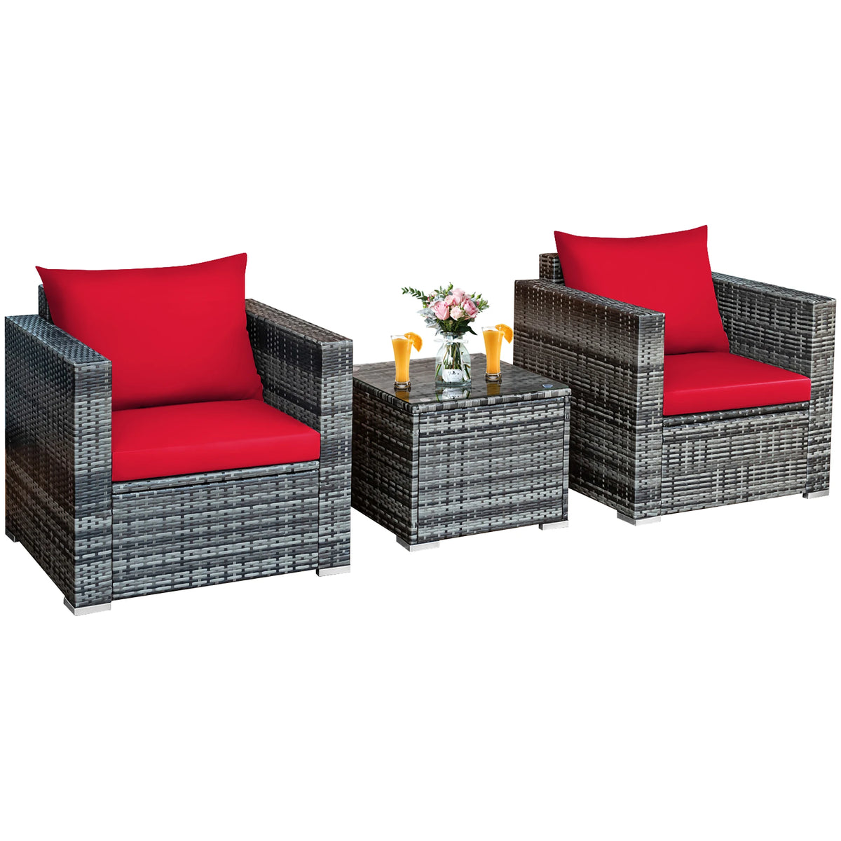 HOMASIS 3 Piece Outdoor Rattan Bistro Furniture Set With Cushions