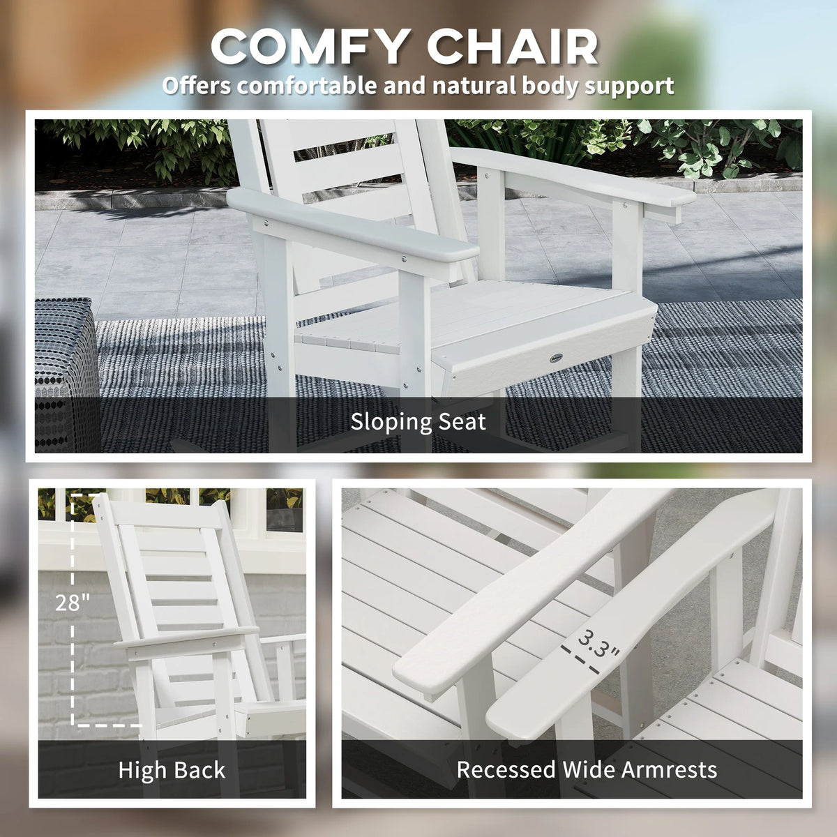 Outsunny Outdoor HDPE High Back Patio Rocking Chairs Set of Two