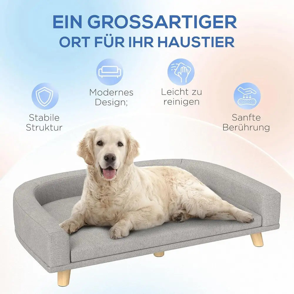 Dog Sofa Pet Bed With Washable Cushion And Wooden Legs