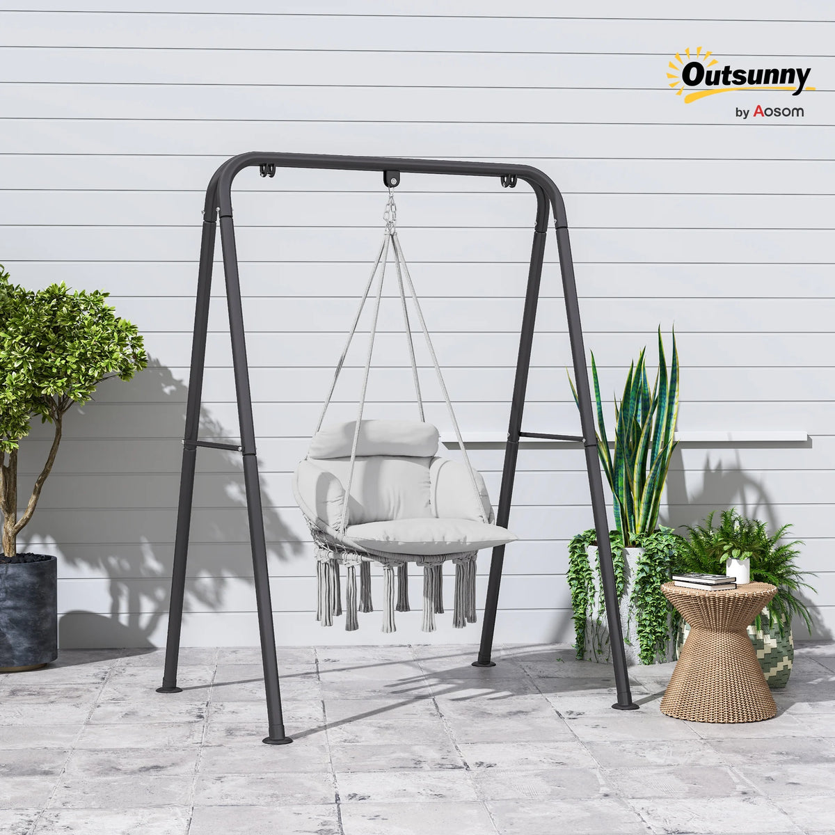 Outsunny Macrame Hanging Hammock Chair With Plush Cushion