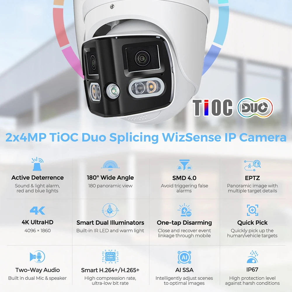 4K Dual Lens Panoramic Outdoor Security Camera With Alarm