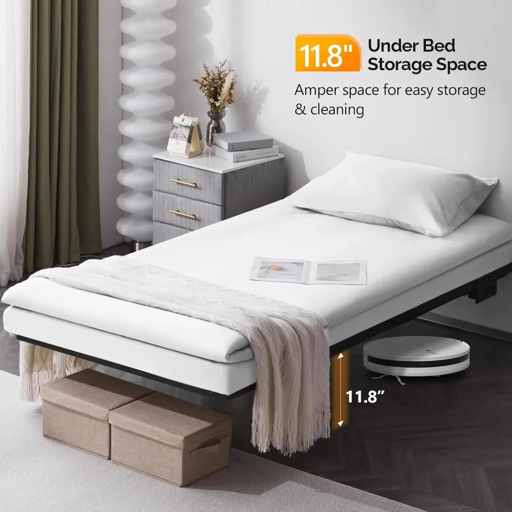 14 Inch Twin Floating Bed Frame with USB Charging Station/LED Lights, Single Platform Bed Foudation Base, Customized