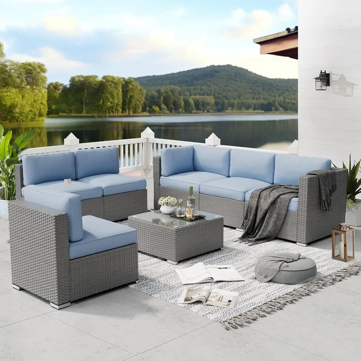 Outdoor Patio Wicker Sectional Sofa Set With Coffee Table