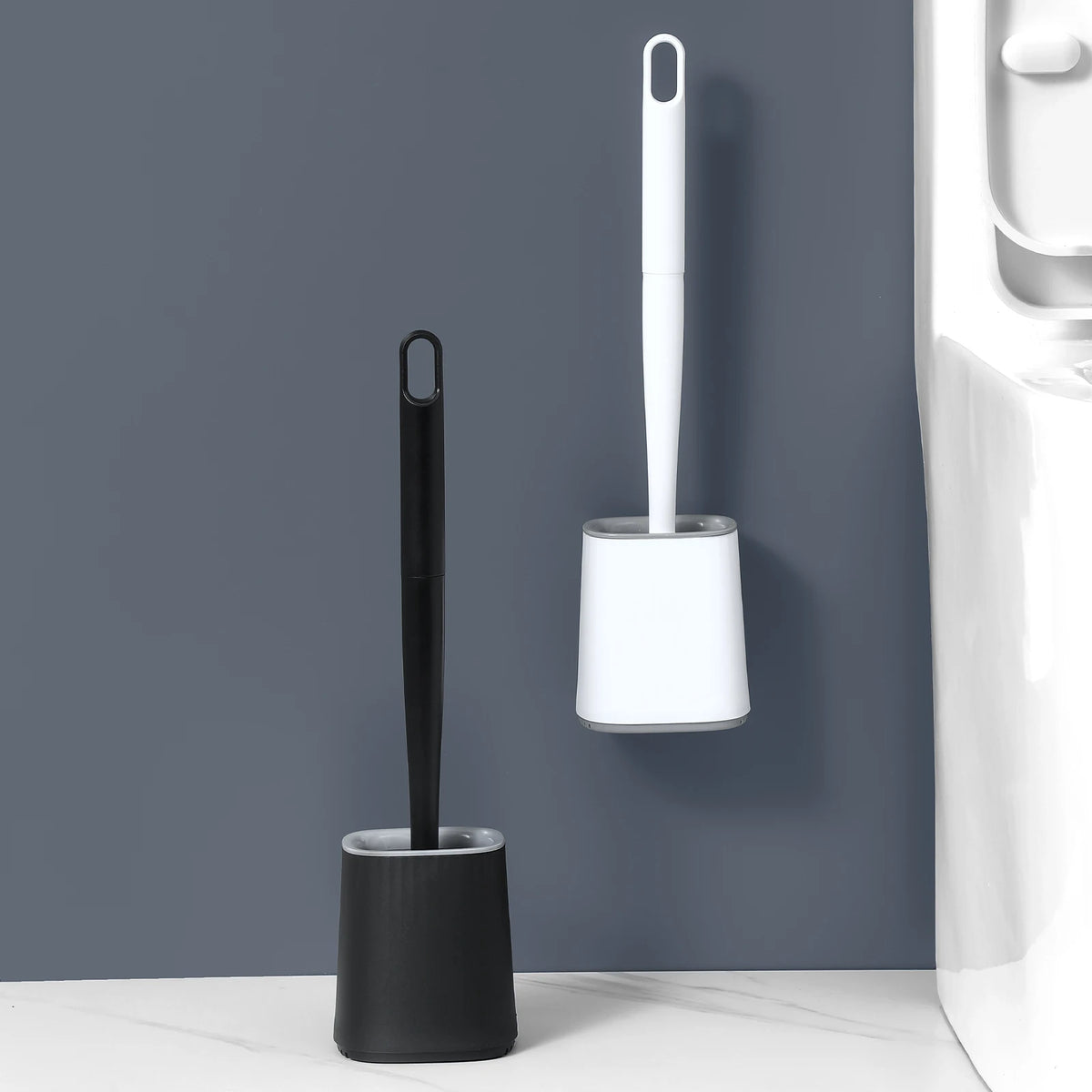 BRUSHZAZA Silicone Toilet Brush And Holder Set For Bathroom Cleaning