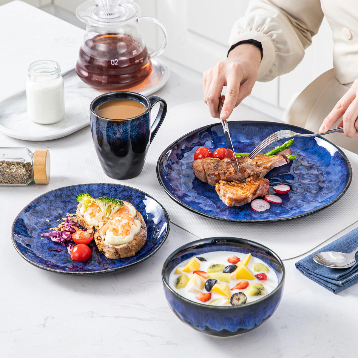 MALACASA Kiln Glaze Ceramic Dinnerware Set With Plates And Bowls