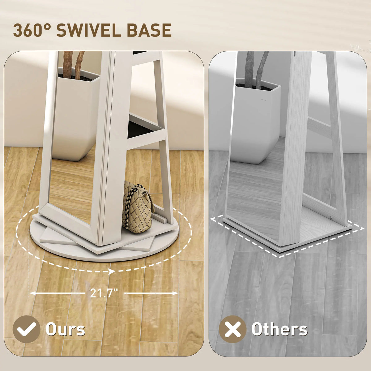 HOMCOM Swivel Jewelry Cabinet With Lockable Full Length Mirror