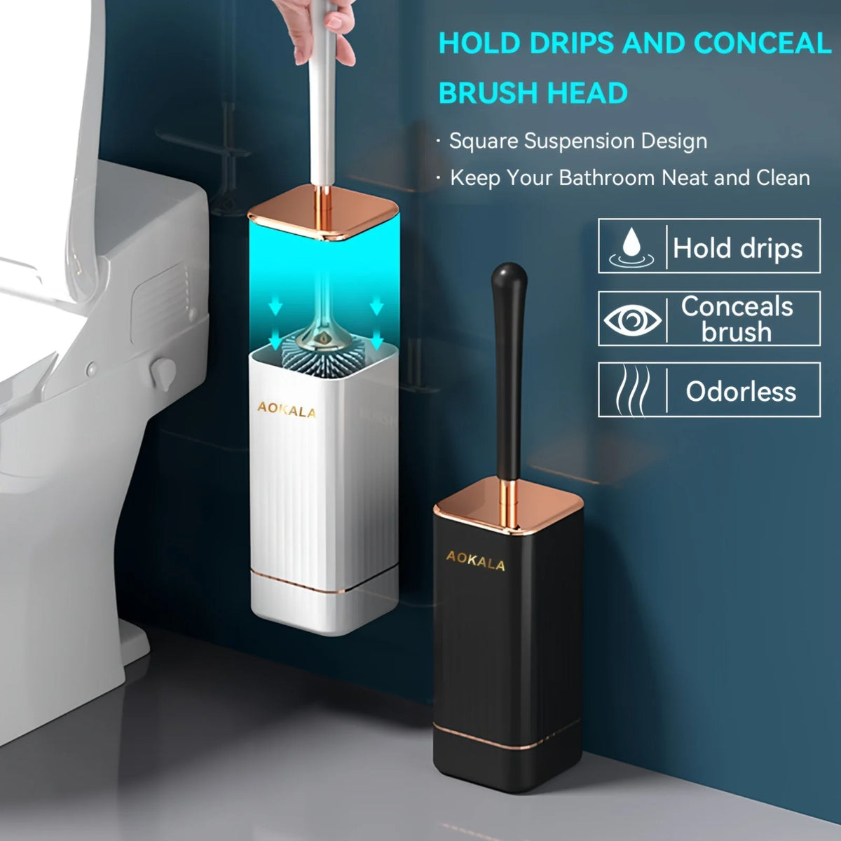 Wall Mounted Silicone Toilet Brush Set With Long Handle Quick Dry