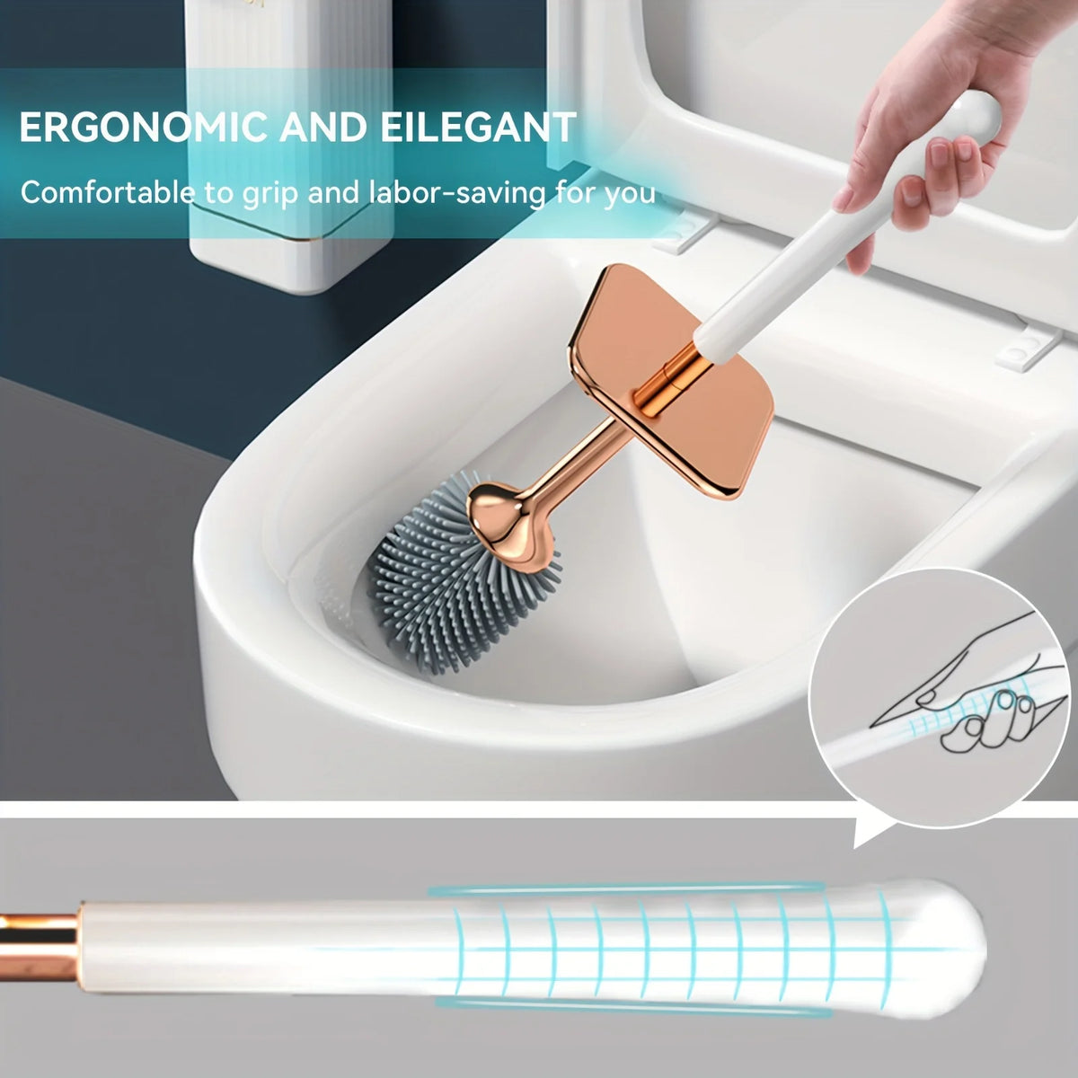 Wall Mounted Silicone Toilet Brush Set With Long Handle Quick Dry