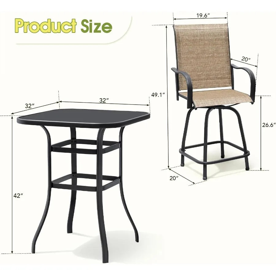 Outdoor Patio Swivel Bar Set for Garden and Poolside Dining