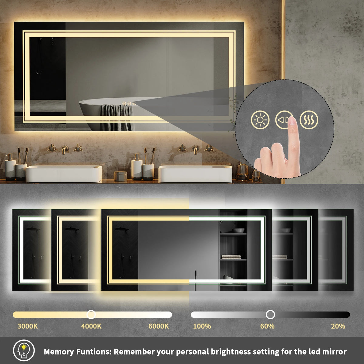 Wisfor Lighted Bathroom Vanity Mirror With Dimmable Anti Fog Lighting