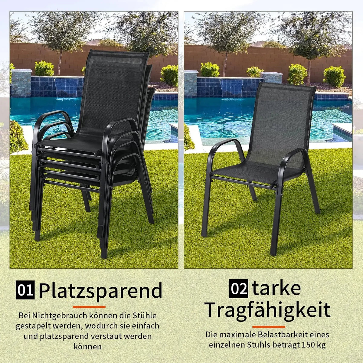 Folding Steel Frame Garden Chairs With Breathable Teslin Fabric