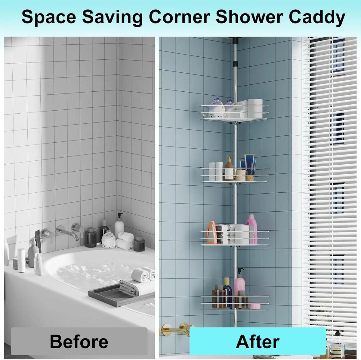Telescopic Corner Shower Caddy With Four Tier Storage Shelves