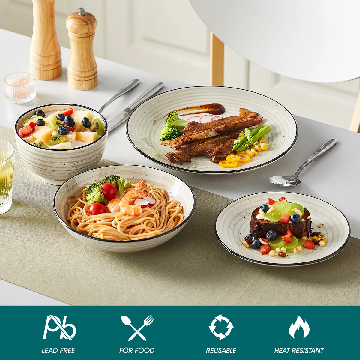 MALACASA Handpainted Spiral Ceramic Dinnerware Set for Everyday Dining