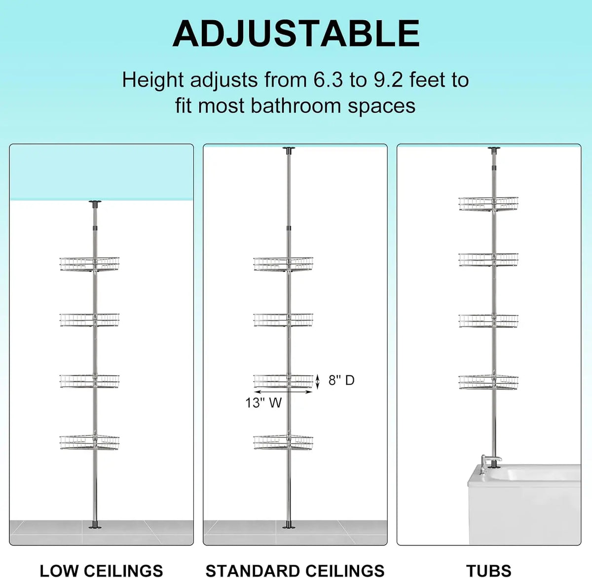 Telescopic Corner Shower Caddy With Four Tier Storage Shelves