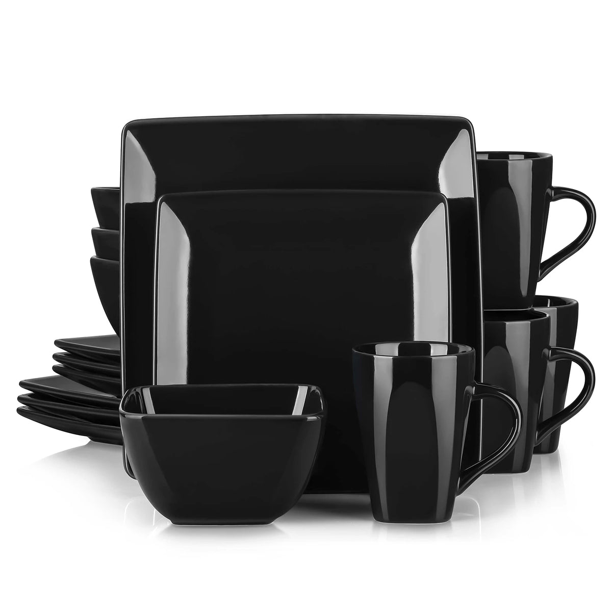 MALACASA Porcelain Square Dinnerware Set With Plates Bowls And Mugs