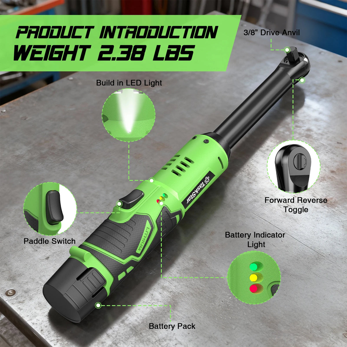 TaskStar Cordless Electric Ratchet Wrench for Automotive and DIY Repair