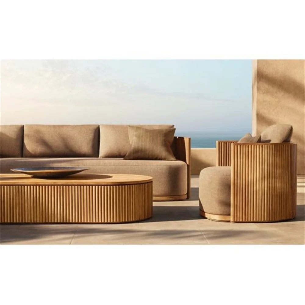 Outdoor Teak Patio Sectional Sofa Set With Waterproof Cushions