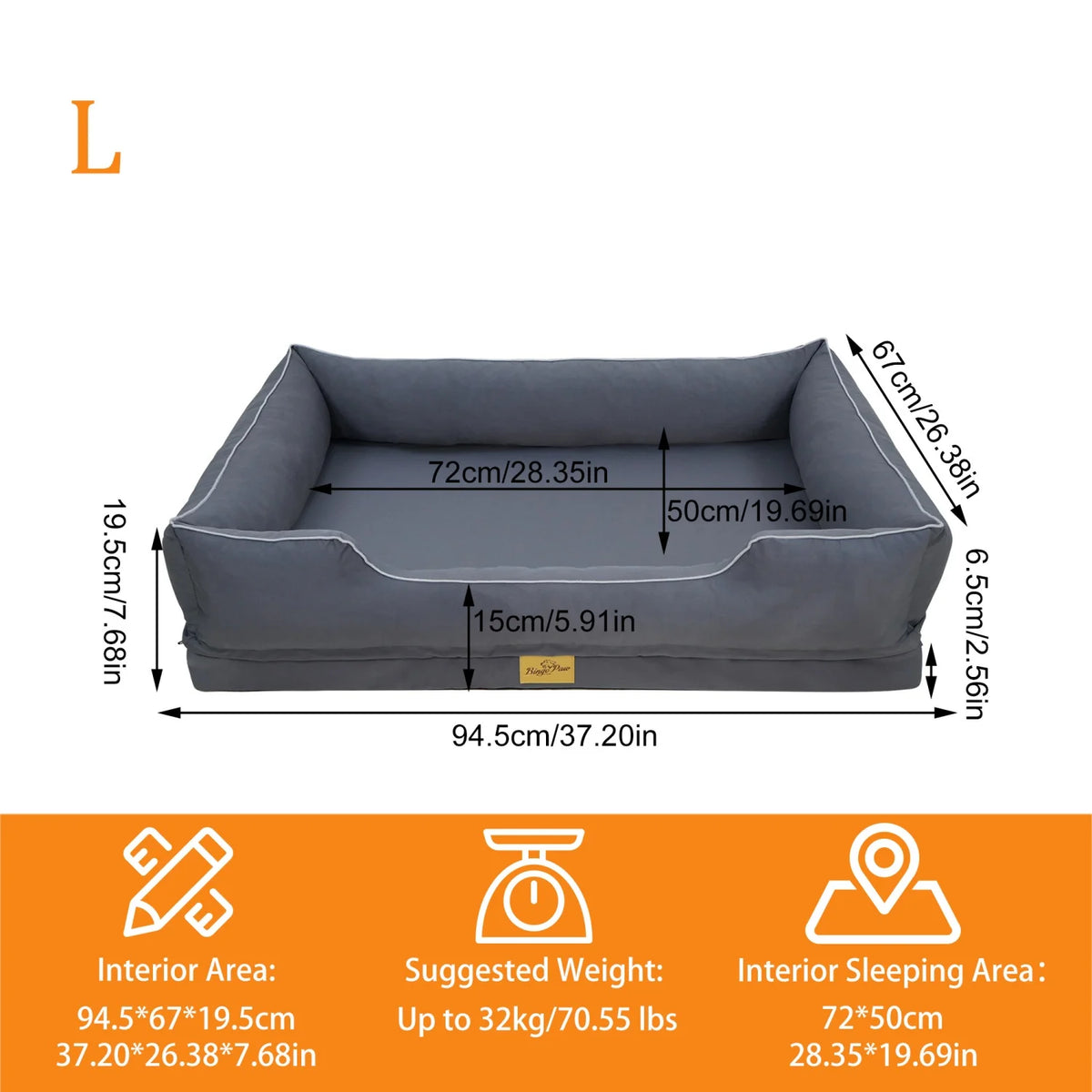 BINGOPAW Orthopedic Dog Bed With Washable Cover And Bolsters