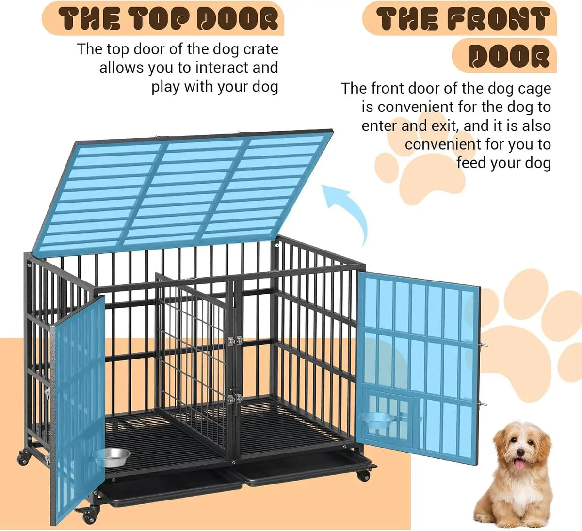 ANIXOL Heavy Duty Metal Dog Crate With Lockable Wheels
