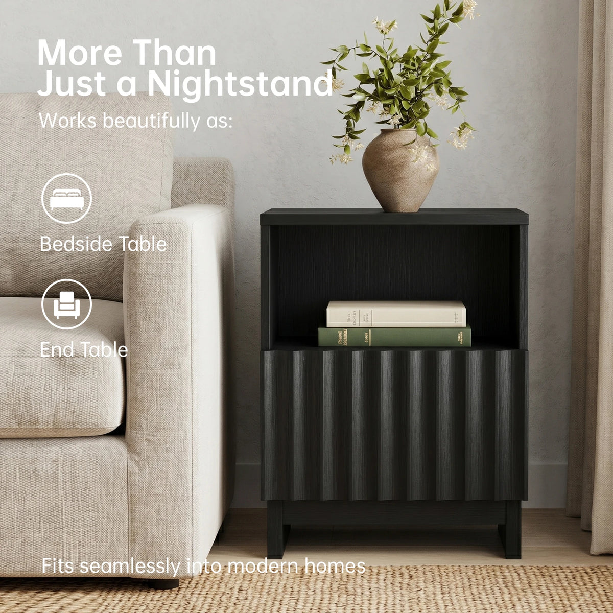 TinyNest Fluted Nightstand With Drawers And Open Shelf