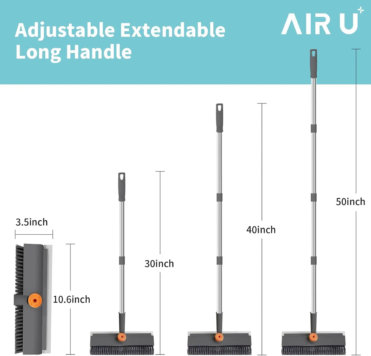 Rotating Floor Scrub Brush with Long Handle and Squeegee