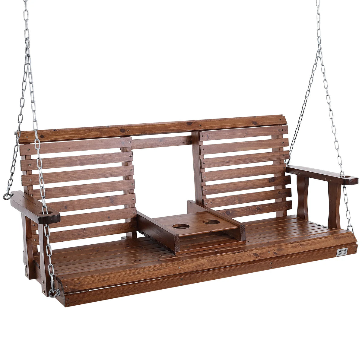 SucceBuy Wooden Porch Swing With Steel Chains For Outdoor Gardens