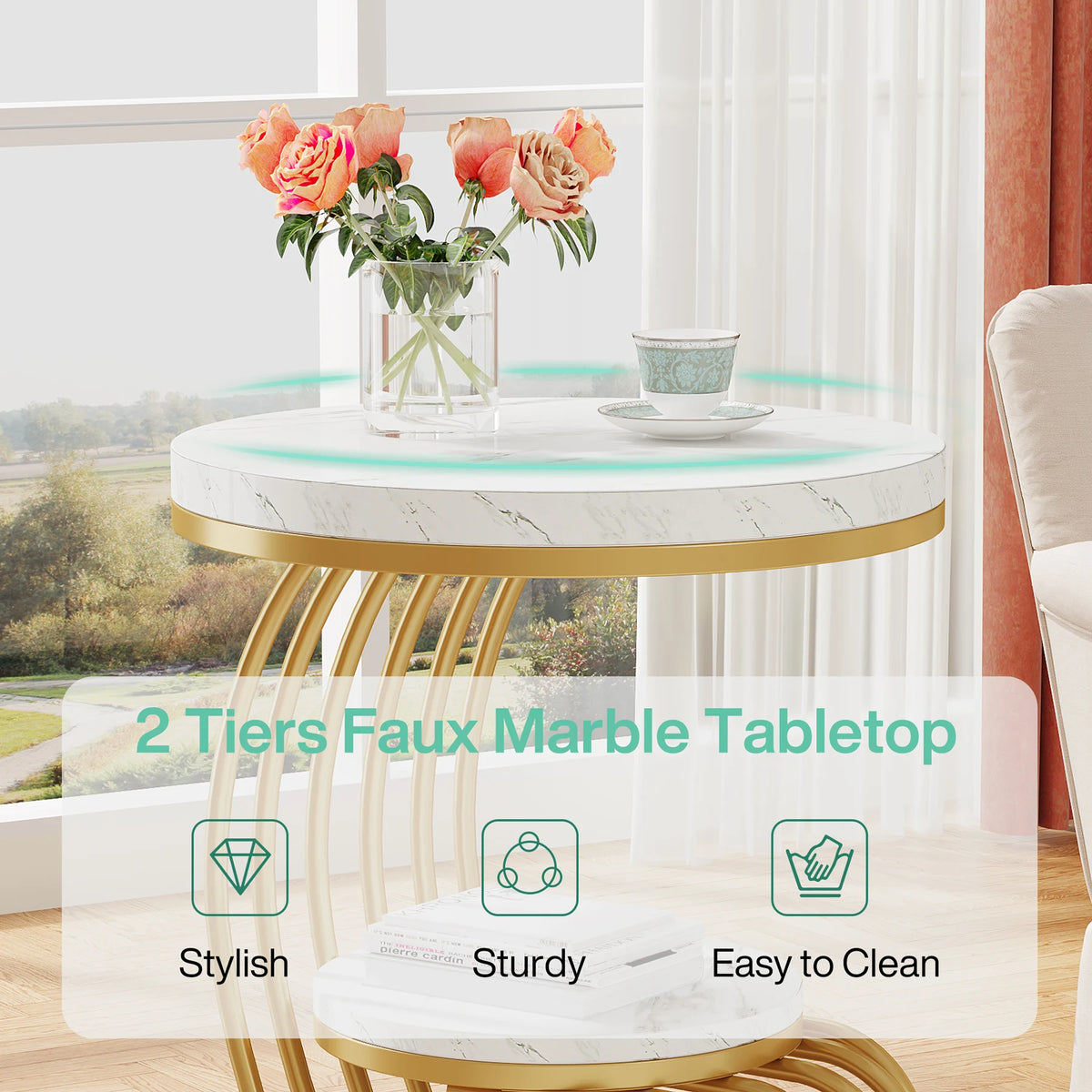 Tribesigns Two Tier Faux Marble Side Table With Storage Shelf