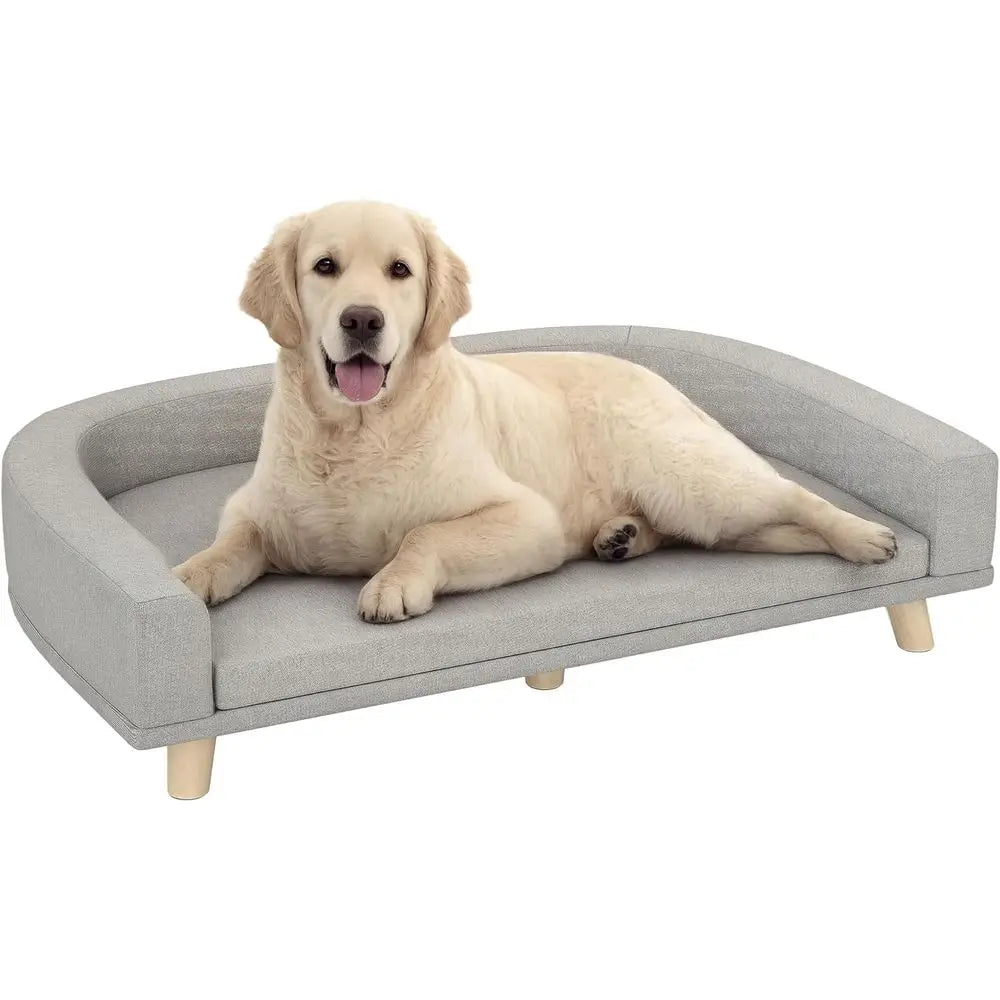 Dog Sofa Pet Bed With Washable Cushion And Wooden Legs
