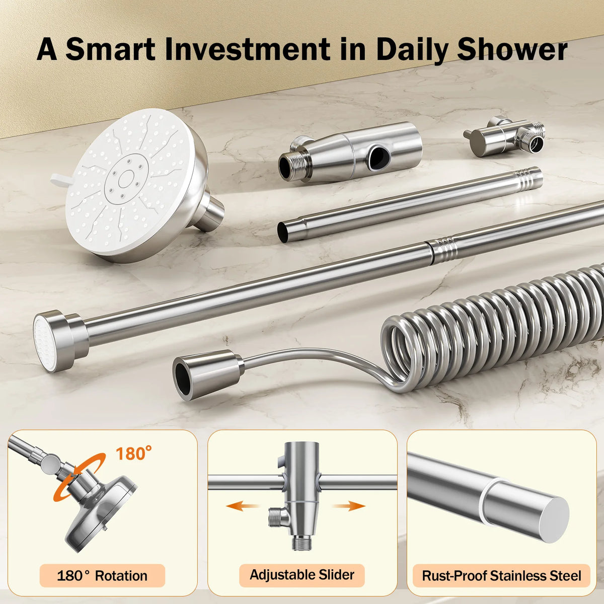 Adjustable Dual Shower Head for Couples with High Pressure Spray