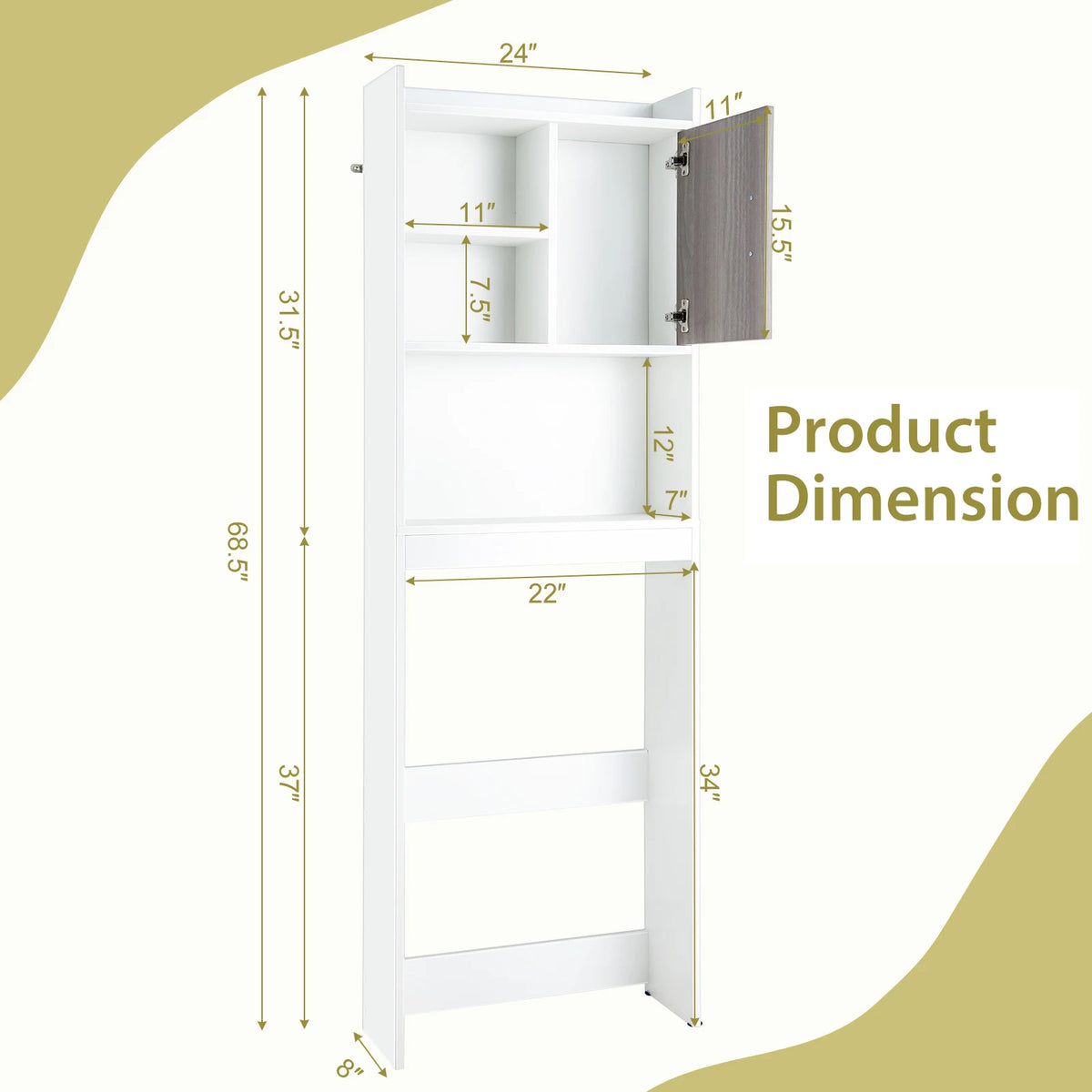HOMASIS Over The Toilet Bathroom Storage Cabinet With Open Shelves