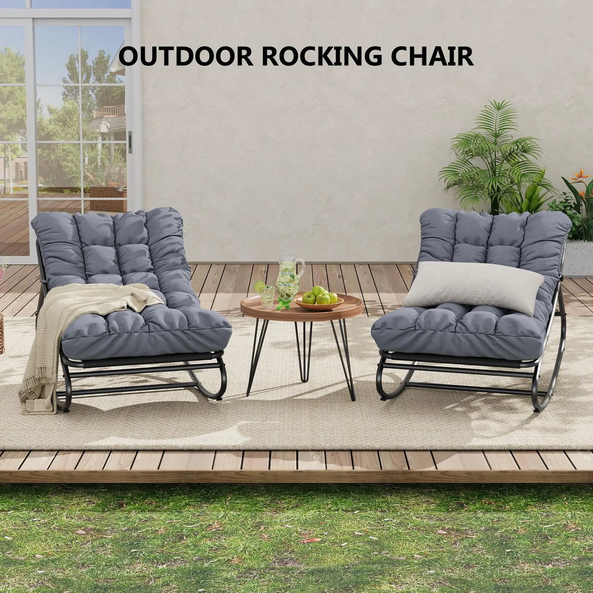 HiMISS Outdoor Metal Rocking Chair With Waterproof Cushion