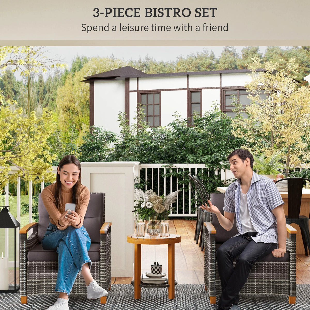 Outsunny Wicker Patio Bistro Set With Cushions For Outdoor Relaxing