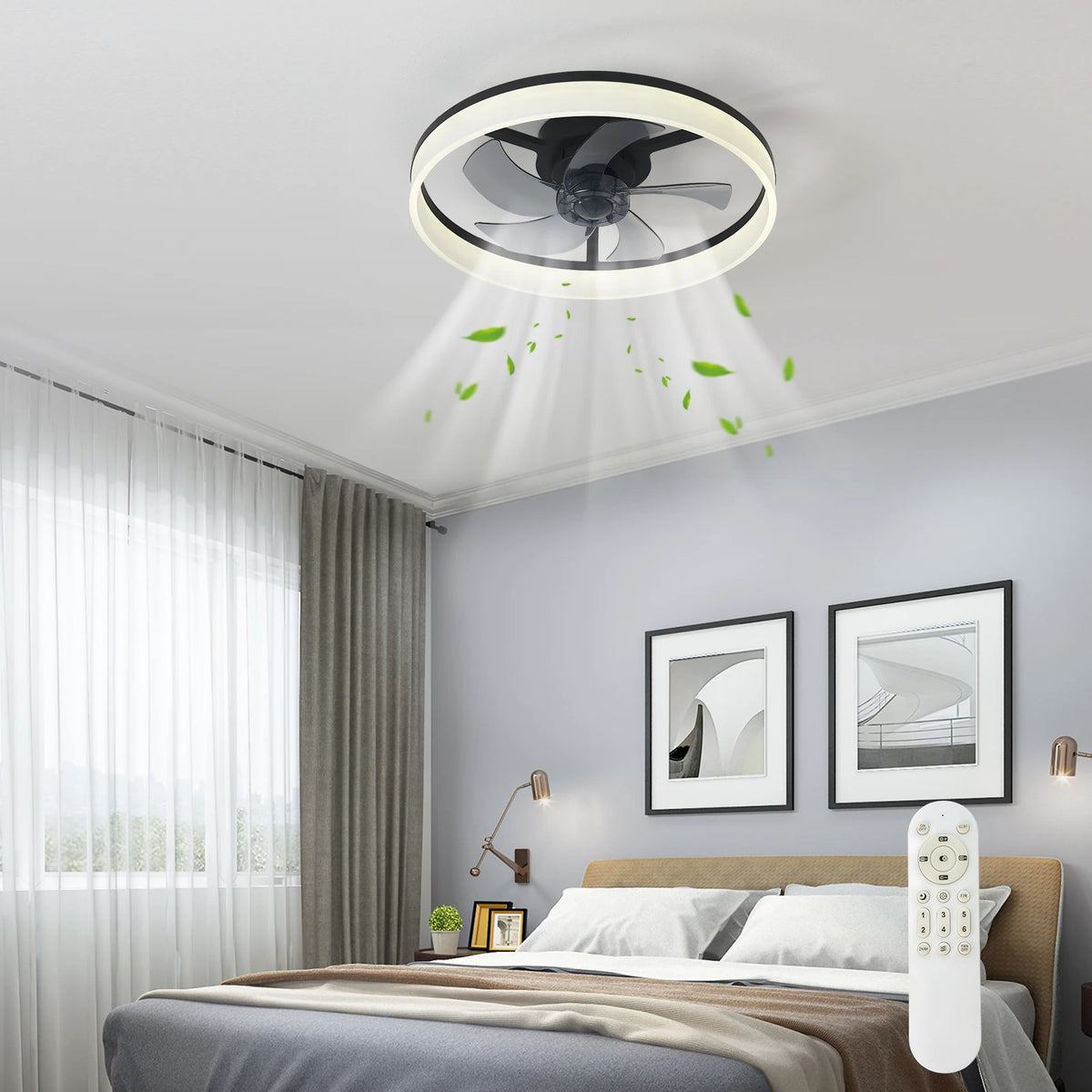 Slim Ceiling Fan With Dimmable LED Light And Remote Control