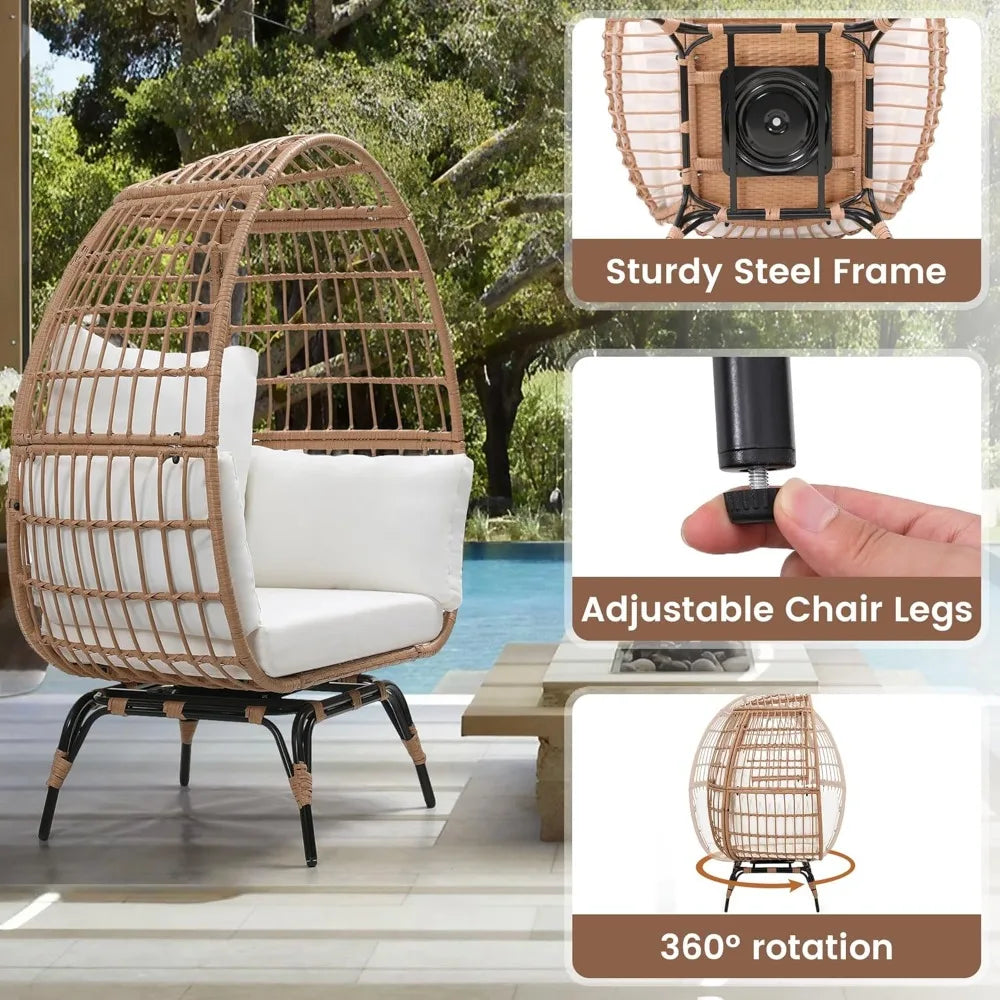 Oversized 360 Swivel Rattan Egg Chair With Cushion Indoor Outdoor