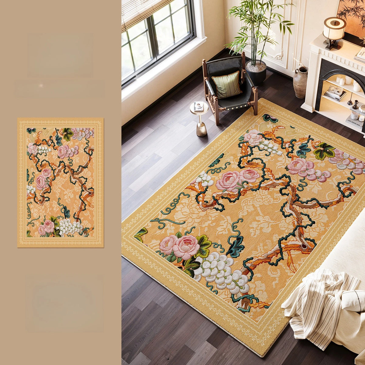 French Style Carpets for Living Room Fluffy Soft Cloakroom Rug Flower Pattern Bedroom Decor Carpet Thick Plush Lounge Floor Mat