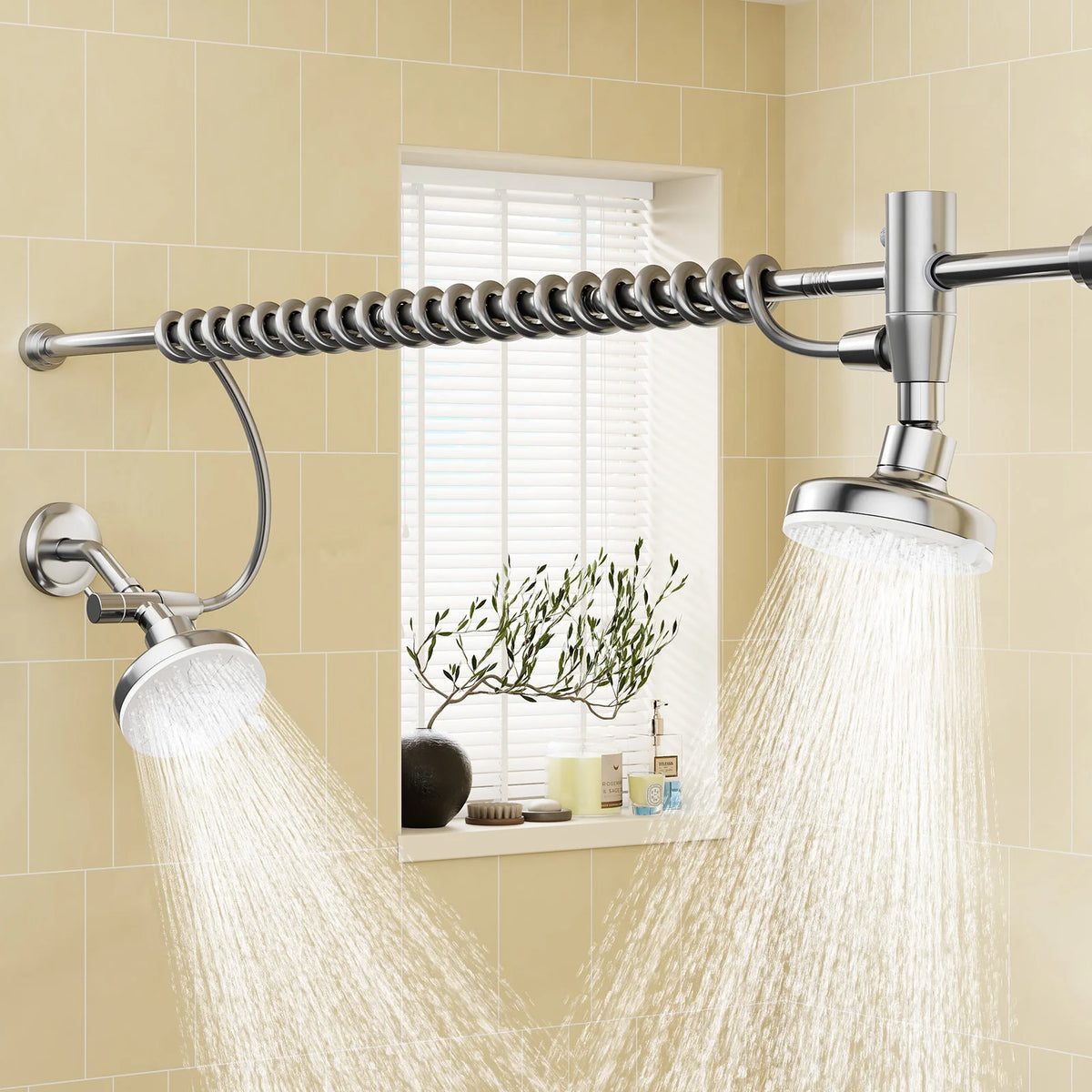 Dual Shower Head For Couples With Adjustable Wall Mount