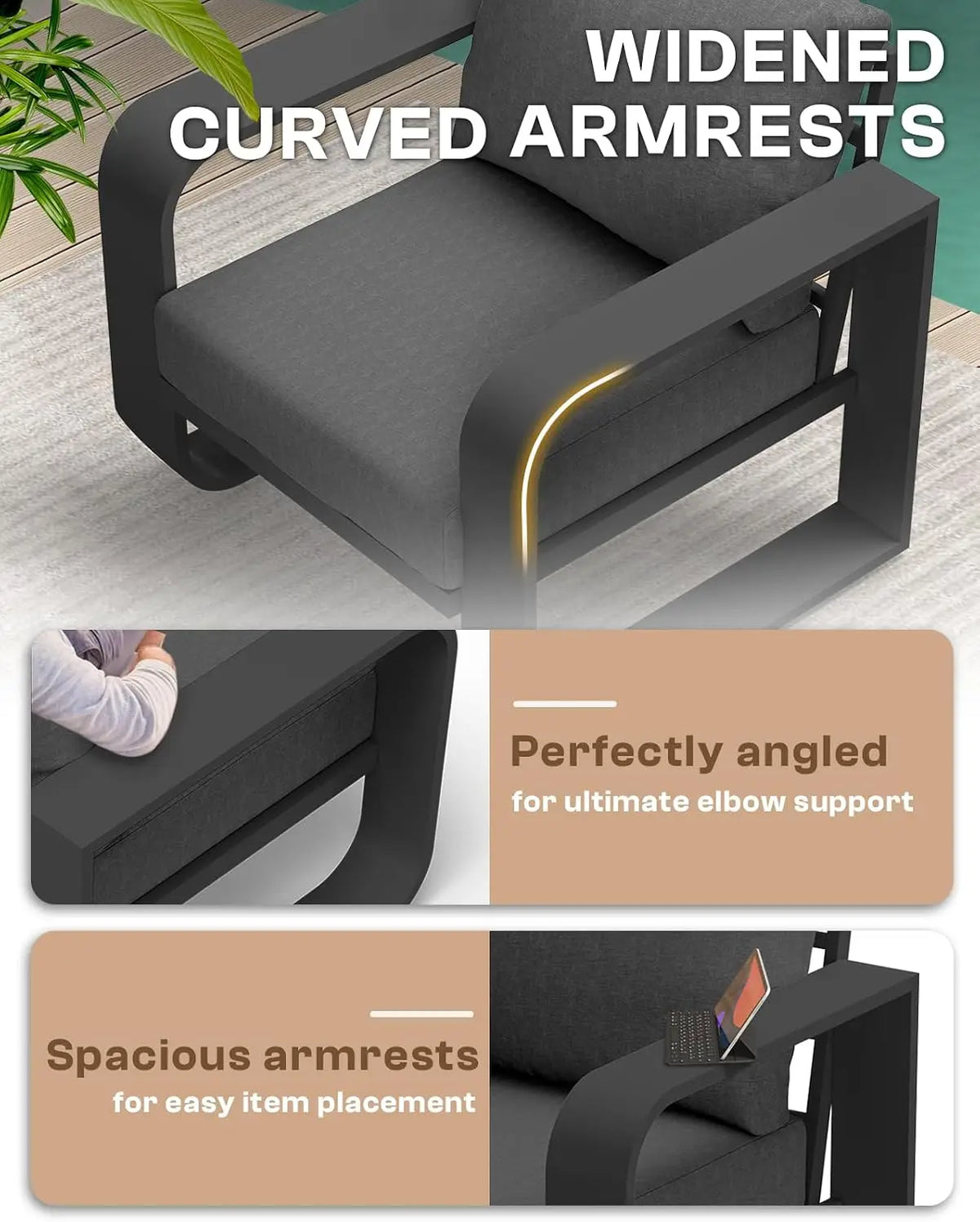 Modern Aluminum Outdoor Patio Sofa Set With Thick Cushions